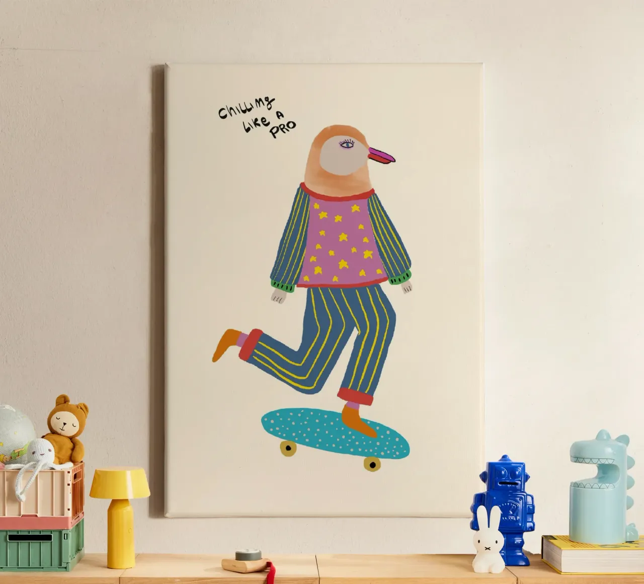 Le pingouin skateboarder 'Chilling like a Pro' (se détendre comme un pro) toile avec Caisse américaine de vintagepod