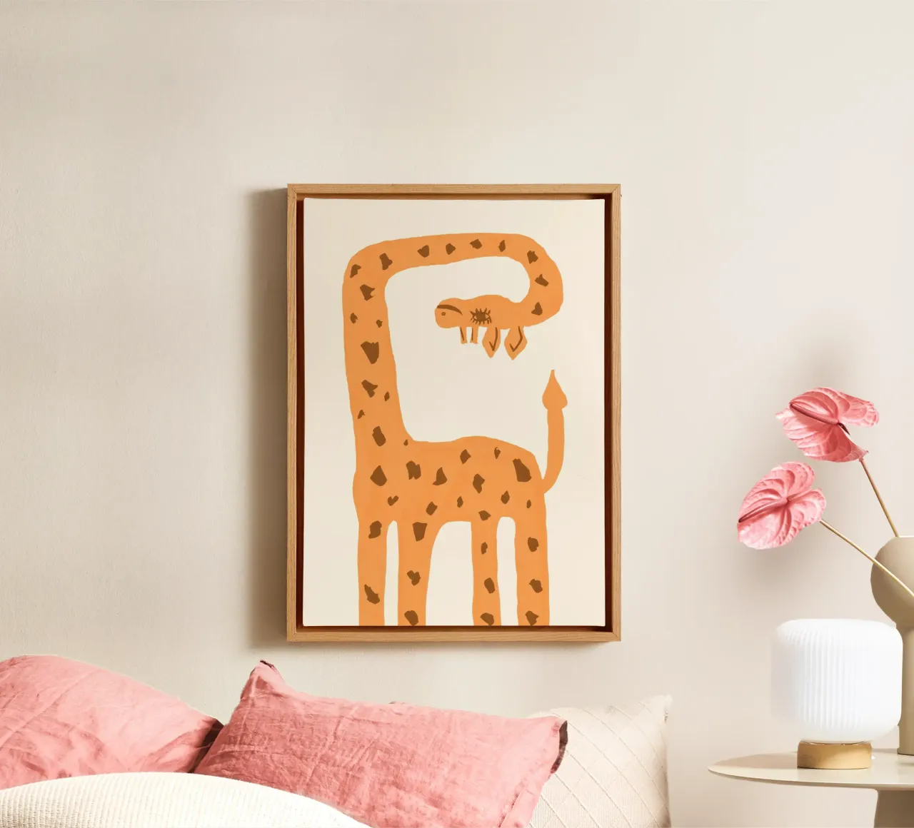 Abstracte Giraffe en Kleine Dieren Poster canvas met Baklijst van vintagepod