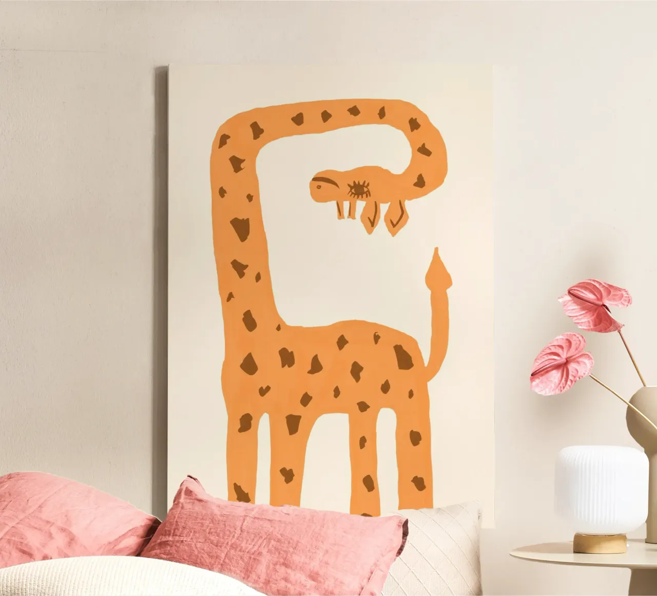 Abstracte Giraffe en Kleine Dieren Poster canvas met Baklijst van vintagepod