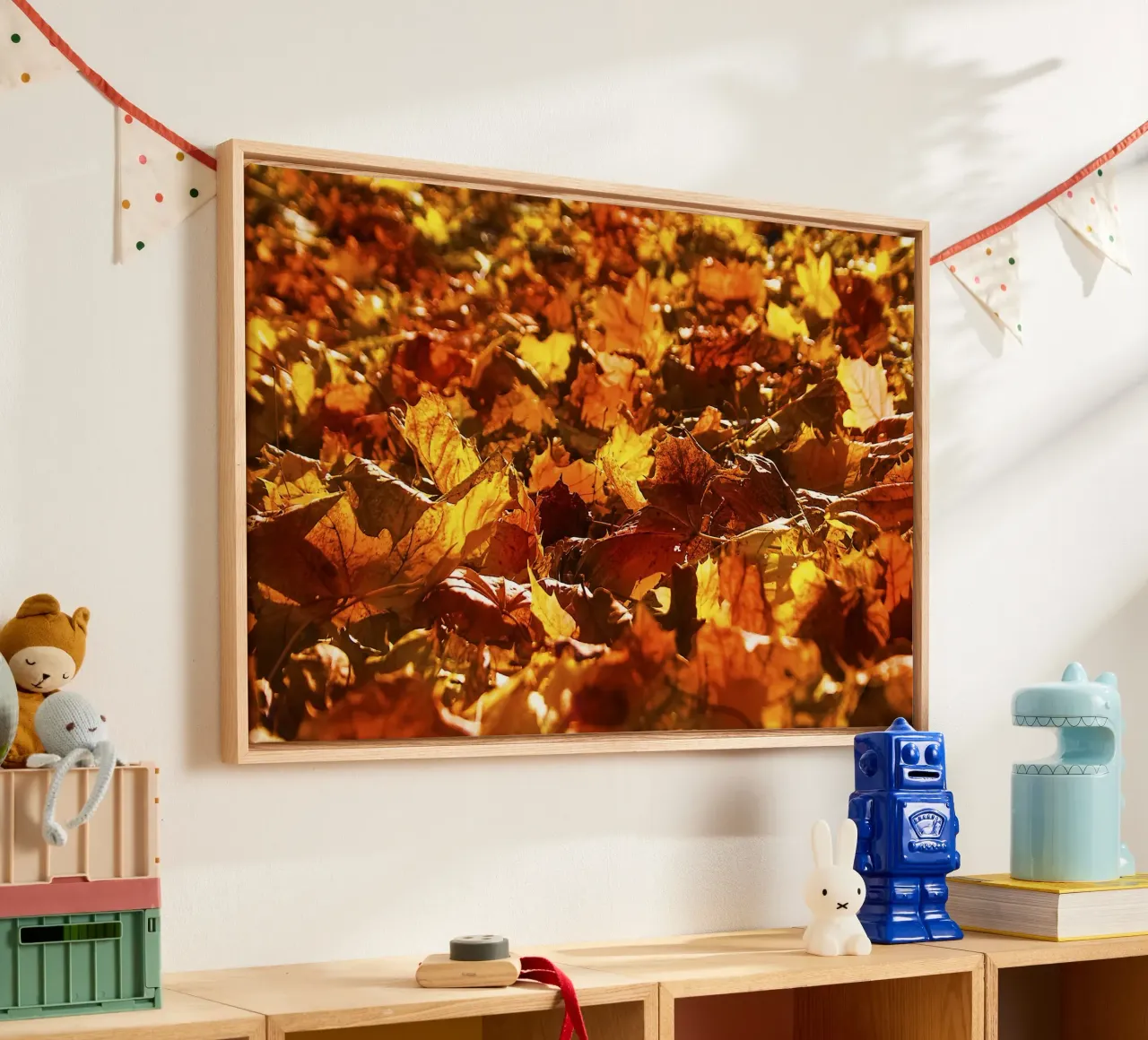 Golden Autumn Leaves Bathed in Sunlight – Nature Photo Print canvas with Floater frame by jay