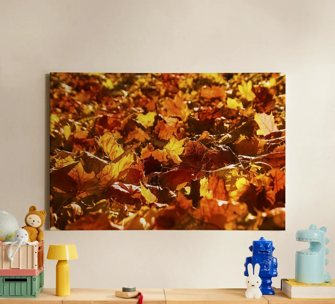 Golden Autumn Leaves Bathed in Sunlight – Nature Photo Print canvas with Floater frame by jay