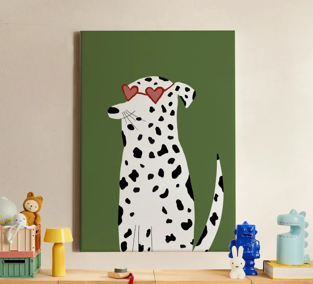 Dalmatian with Heart Sunglasses Modern Art canvas with Floater frame by vintagepod