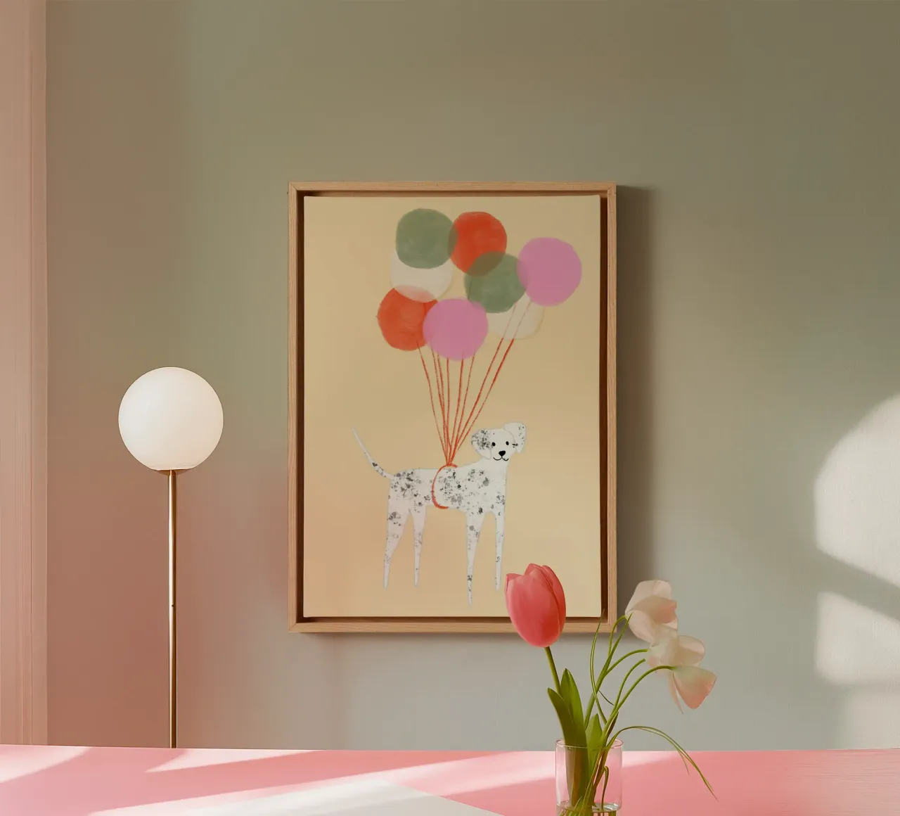 Dog with Balloons Whimsical Abstract Art canvas with Floater frame by vintagepod