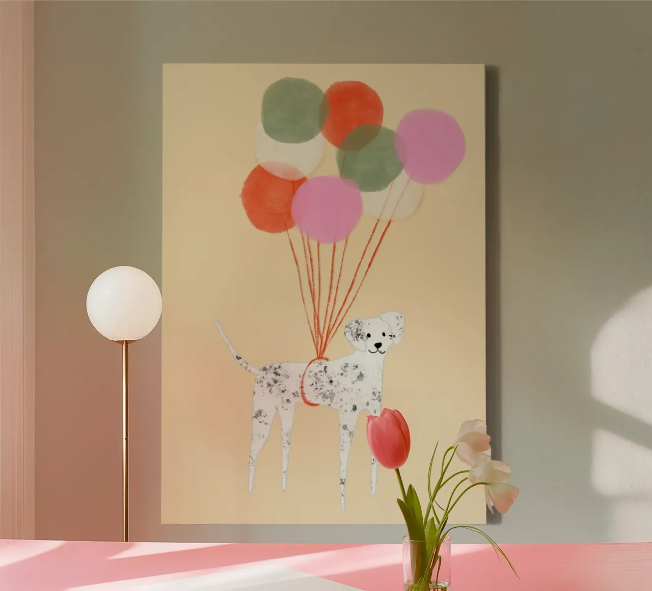 Dog with Balloons Whimsical Abstract Art canvas with Floater frame by vintagepod