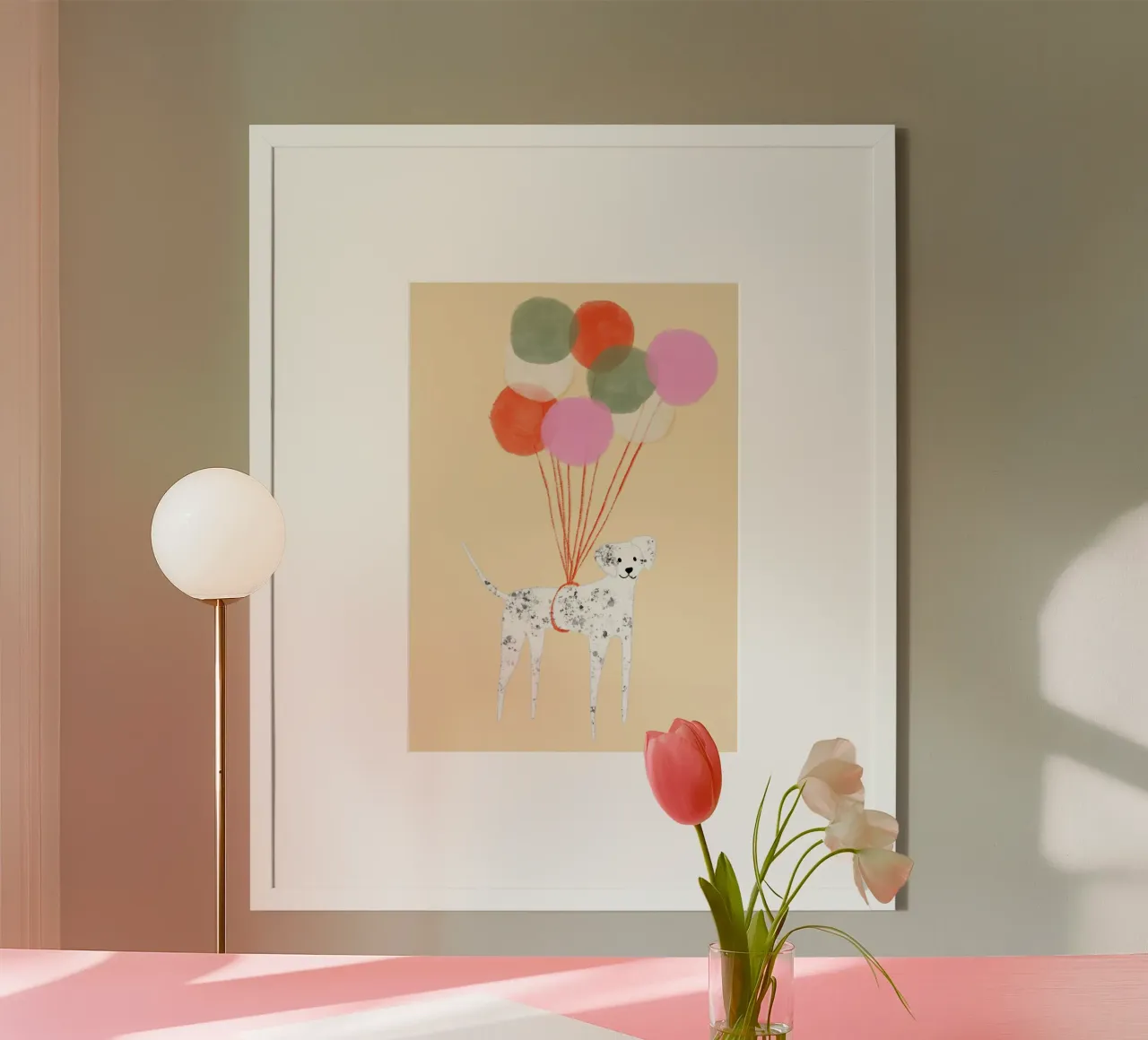 Dog with Balloons Whimsical Abstract Art poster by vintagepod
