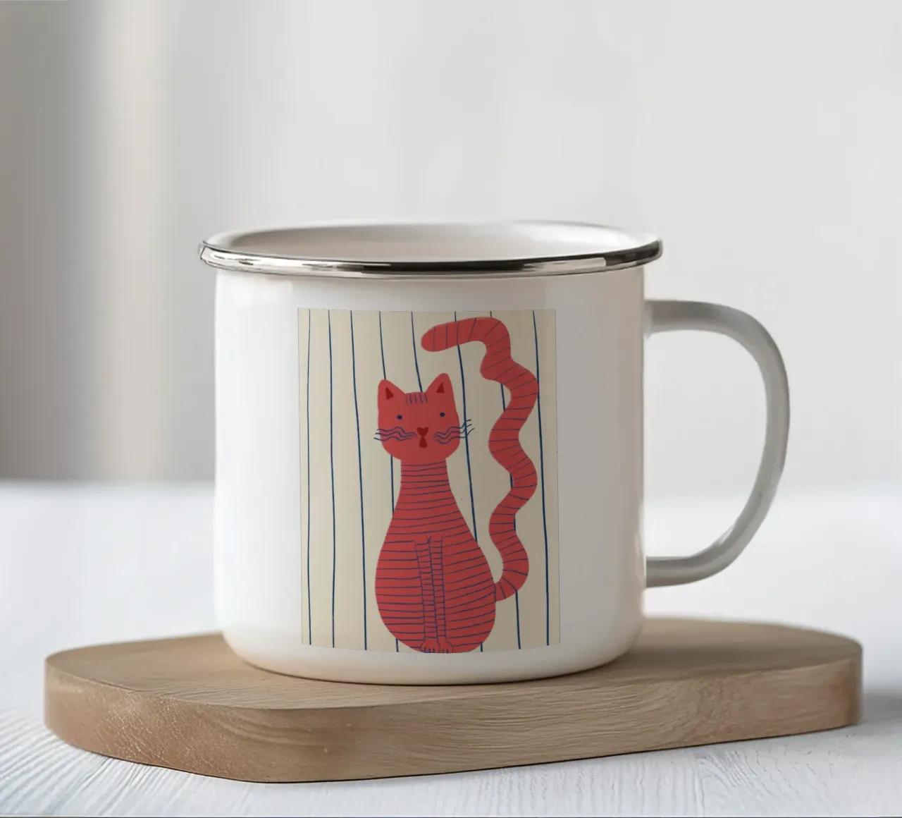 Gatto a righe Poster minimalista rosso e blu tazza in smalto da vintagepod