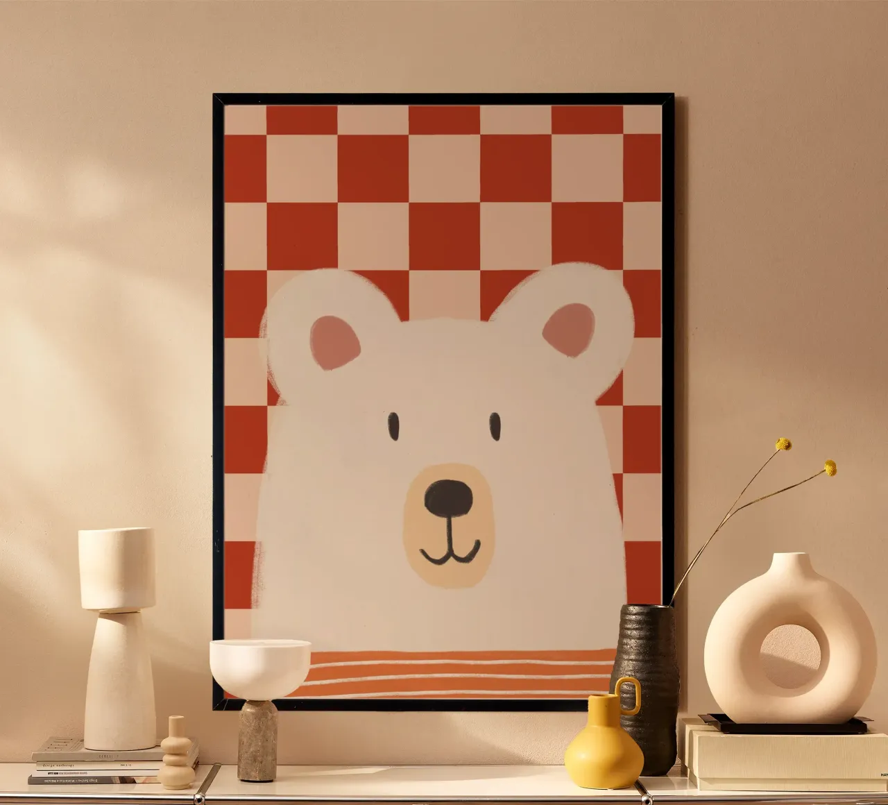 Arte da parete con motivo a scacchi di un orso carino poster da vintagepod