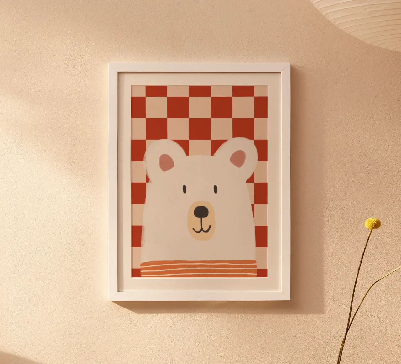 Arte da parete con motivo a scacchi di un orso carino poster da vintagepod