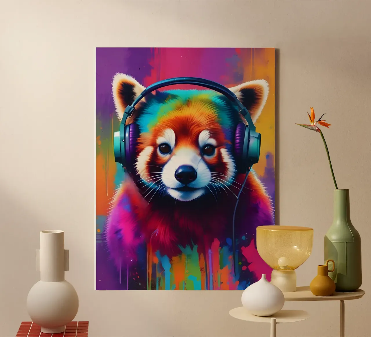 Roter Panda Musik Graffitikunst Leinwand mit Schattenfugenrahmen von MakArena