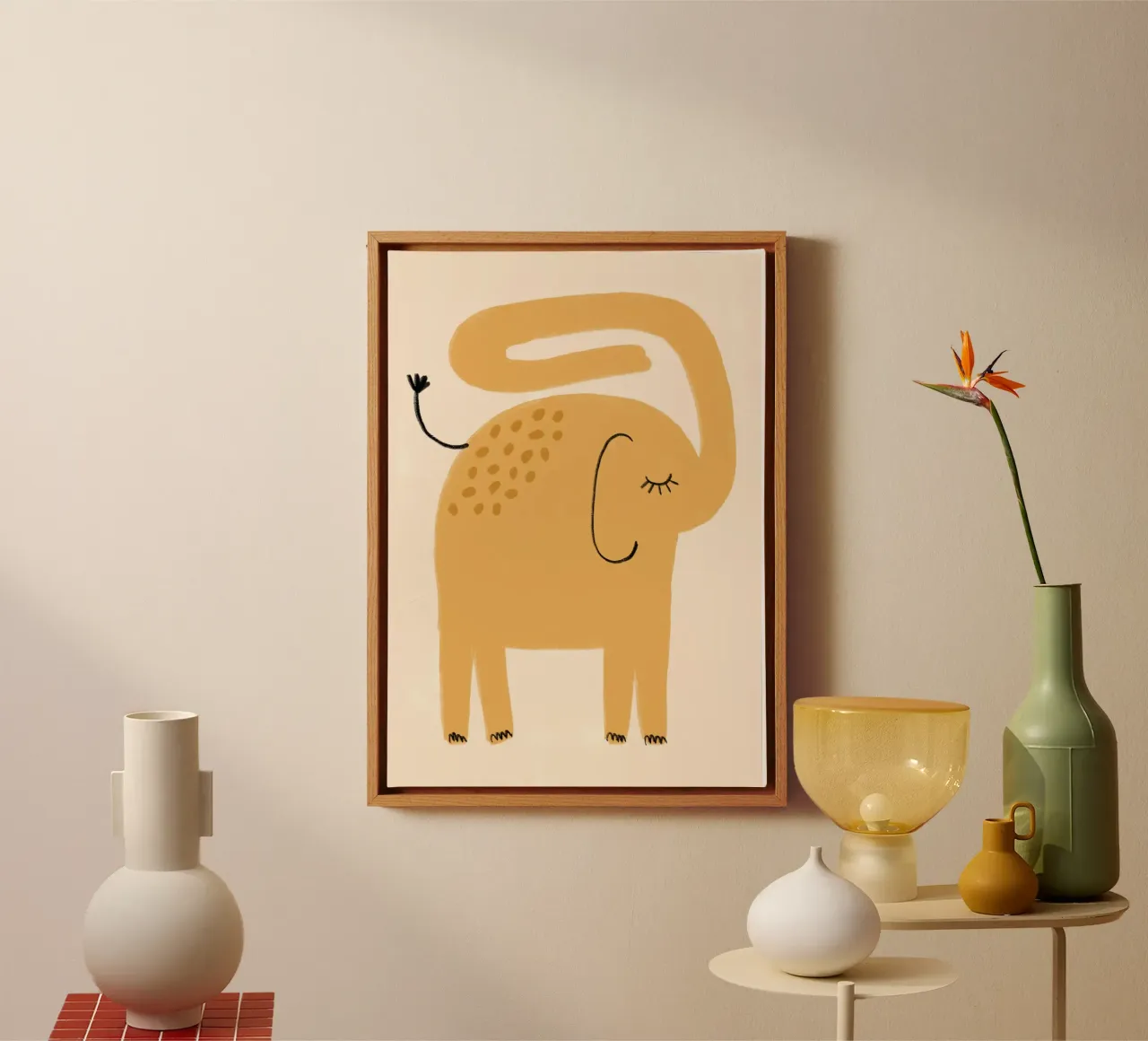 Minimalistische Olifant Moderne Abstracte Kunst canvas met Baklijst van vintagepod