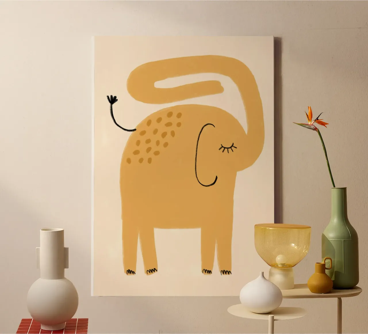 Minimalistische Olifant Moderne Abstracte Kunst canvas met Baklijst van vintagepod