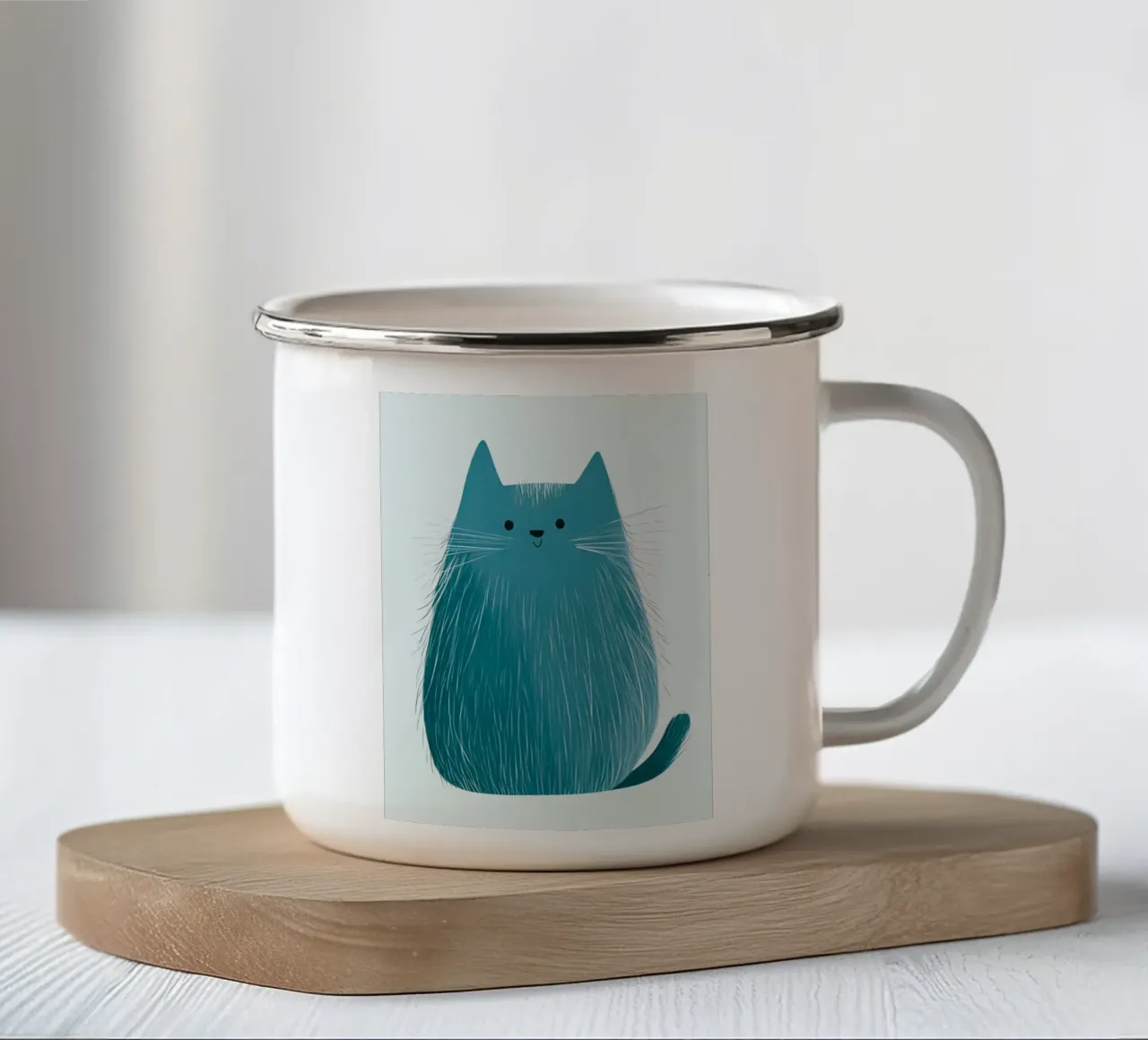 Poster per bambini e camerette con un simpatico gatto azzurro tazza in smalto da vintagepod