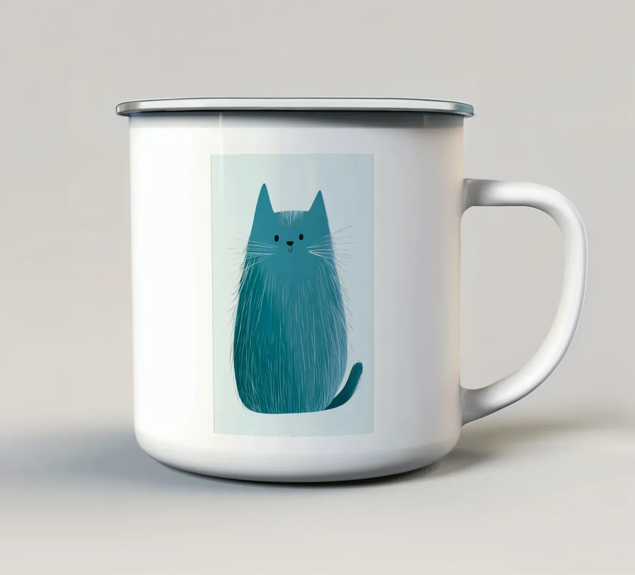 Poster per bambini e camerette con un simpatico gatto azzurro tazza in smalto da vintagepod
