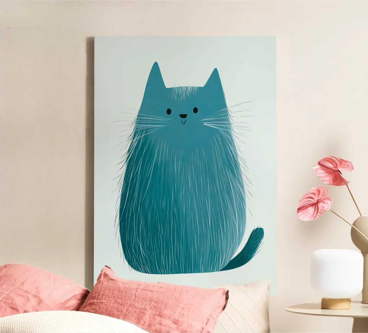 Poster per bambini e camerette con un simpatico gatto azzurro tela con Cornice a cassetta da vintagepod