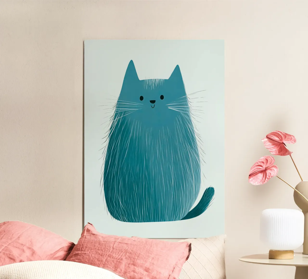Poster per bambini e camerette con un simpatico gatto azzurro poster con telaio in legno da vintagepod