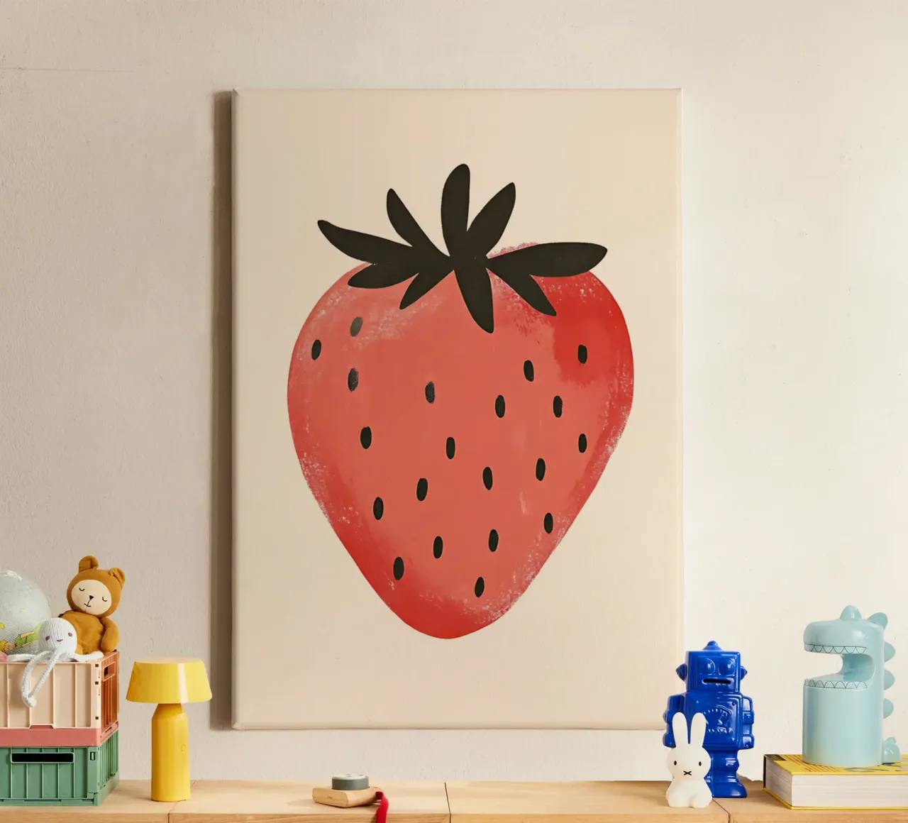 Minimalistische Aardbei Art Print - Modern Fruit Keukendecor canvas met Baklijst van vintagepod