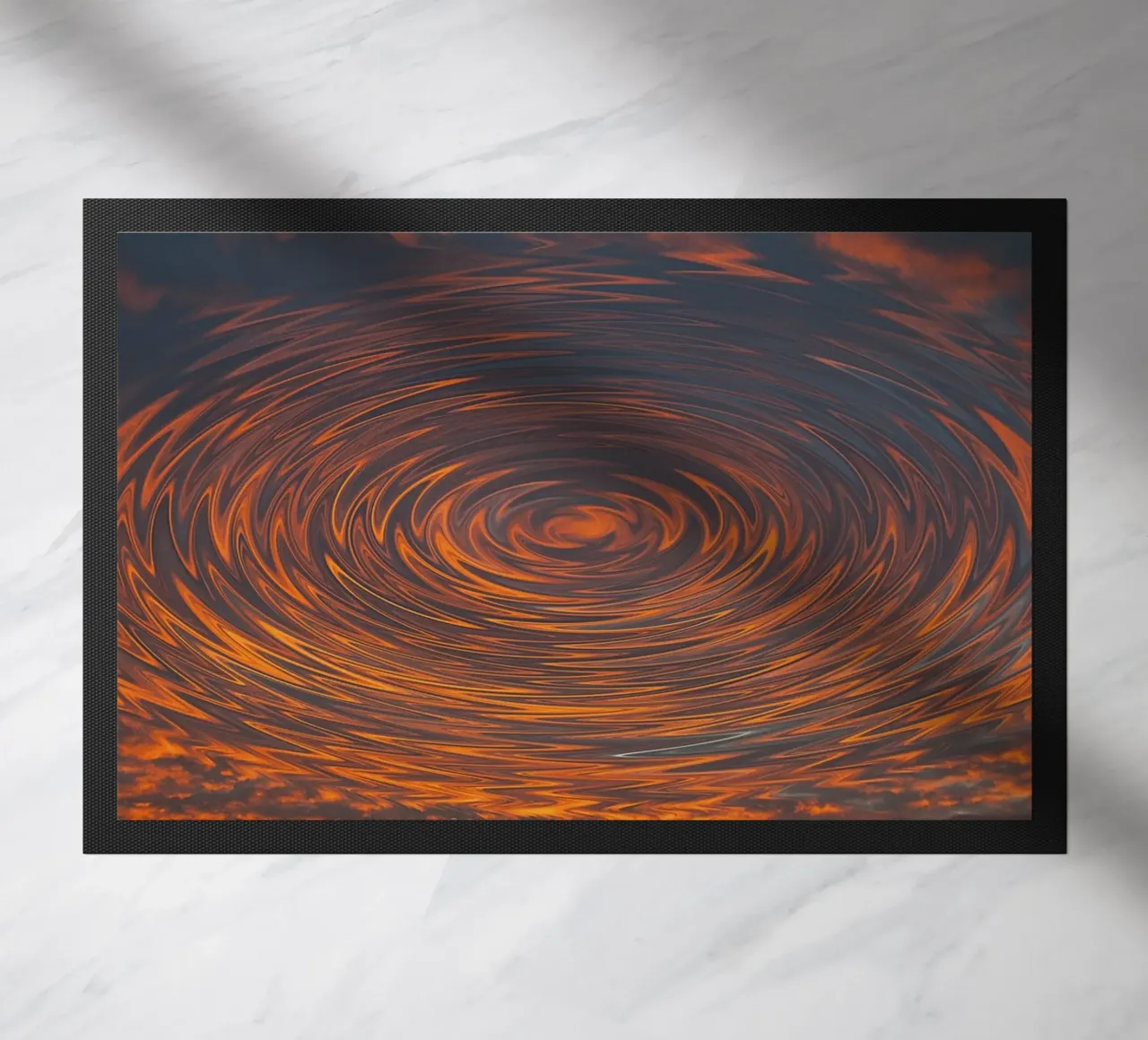 Abstract Circular Sunrise – Zig-Zag Patterns in Dynamic Hues doormat by jay