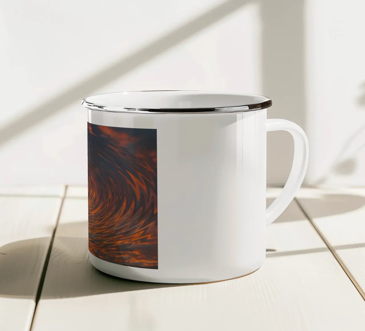 Abstract Circular Sunrise – Zig-Zag Patterns in Dynamic Hues enamel mug by jay