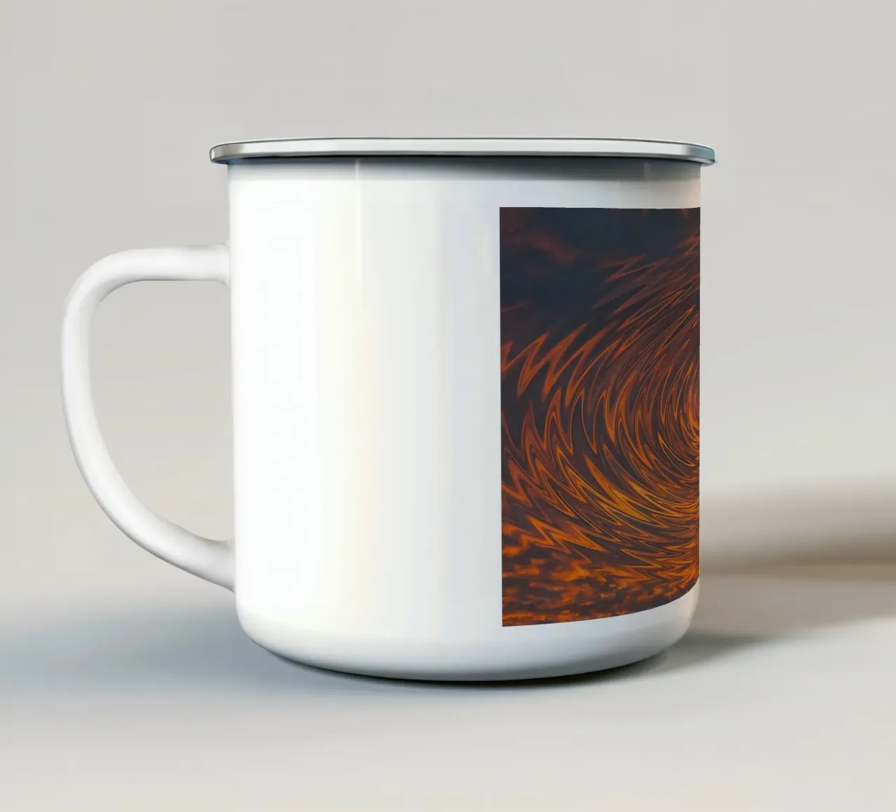 Abstract Circular Sunrise – Zig-Zag Patterns in Dynamic Hues enamel mug by jay