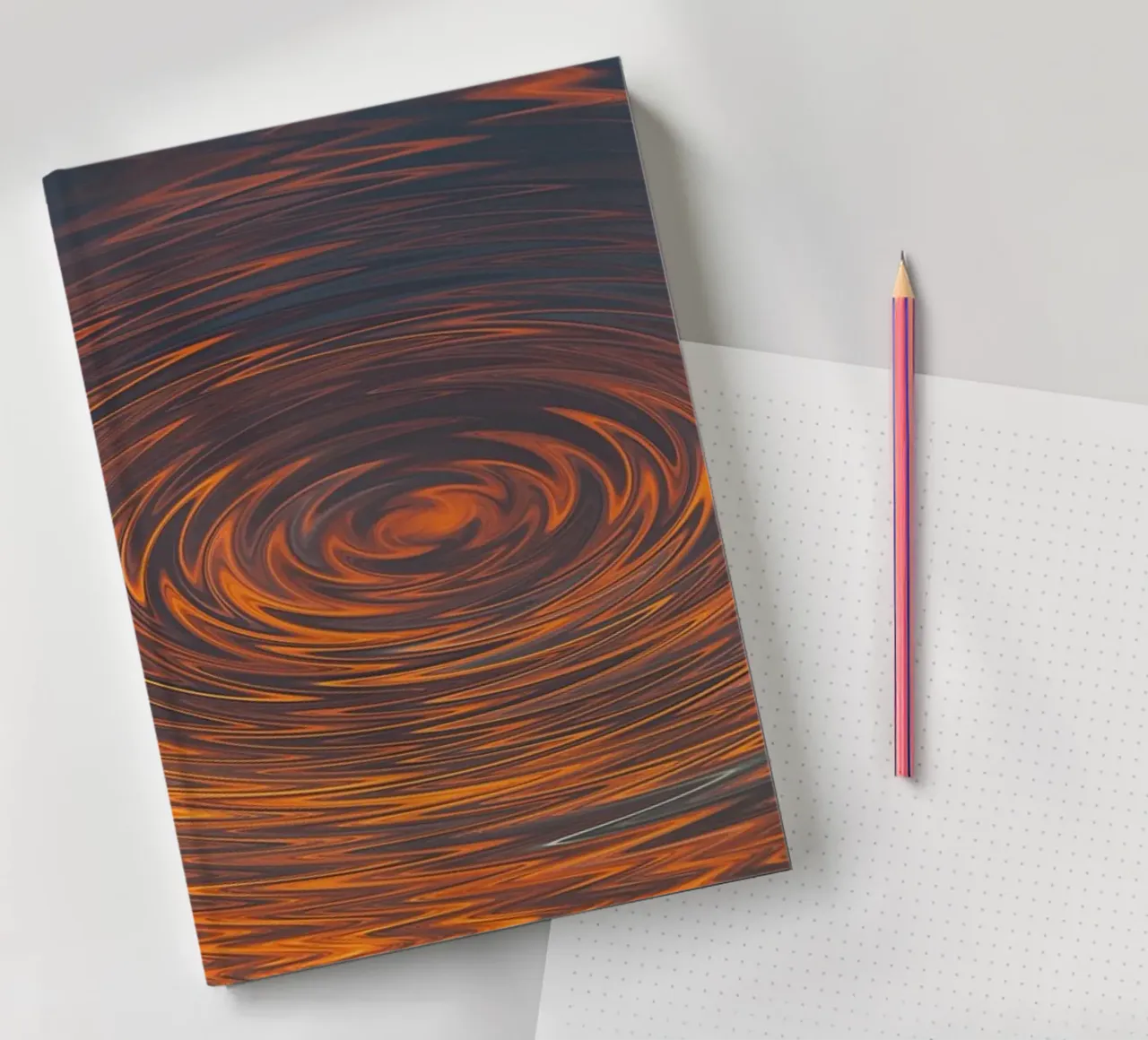 Abstract Circular Sunrise – Zig-Zag Patterns in Dynamic Hues notebook by jay
