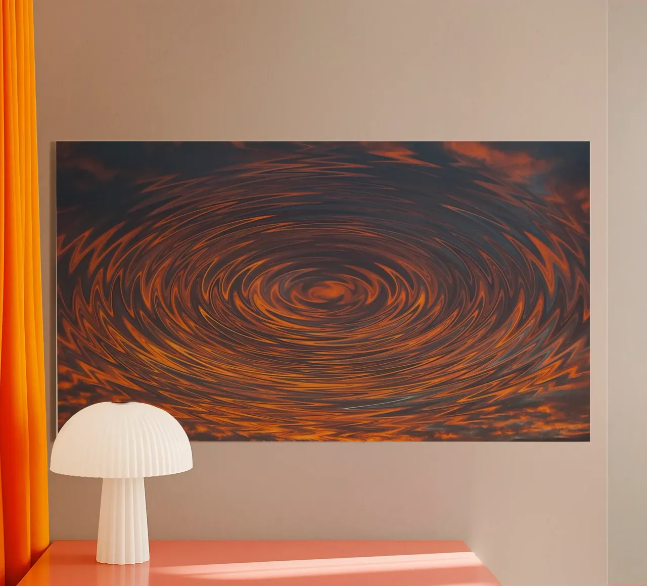 Amanecer circular abstracto - Patrones en zigzag en tonos dinámicos metacrilato de jay