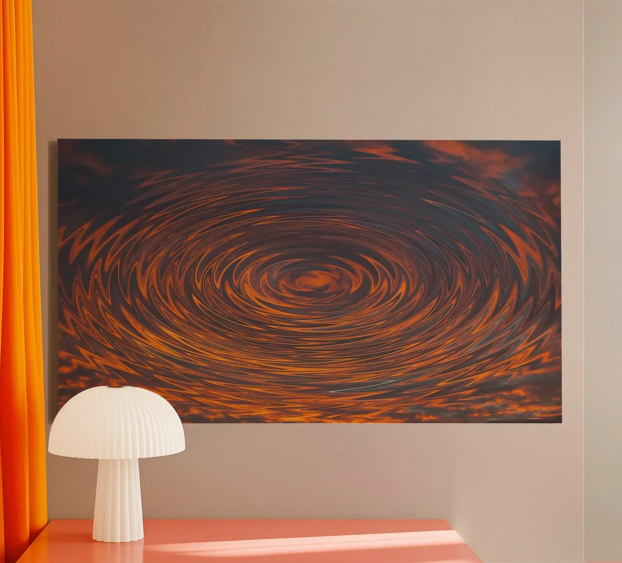 Abstract Circular Sunrise – Zig-Zag Patterns in Dynamic Hues canvas with Floater frame by jay
