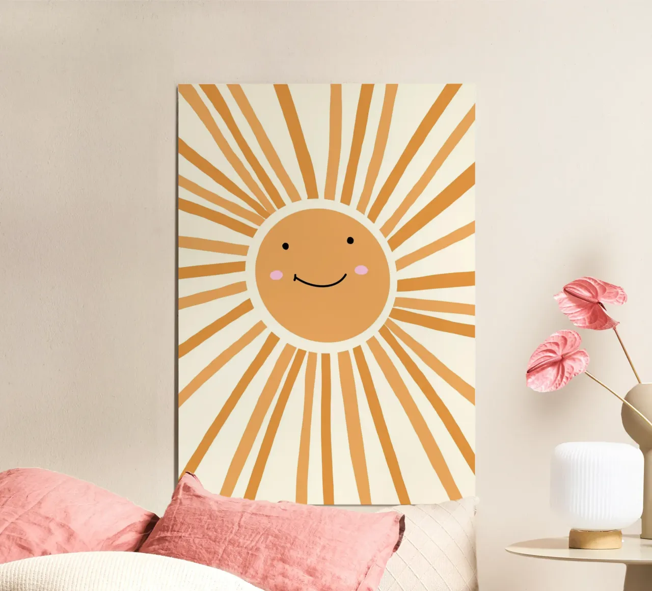Stampa d'arte retrò Happy Sun Smiling Face poster con telaio in plastica da vintagepod