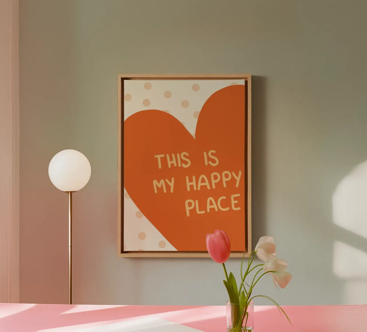 "Impresión artística en forma de corazón "This is My Happy Place lienzo con Marco flotante de vintagepod