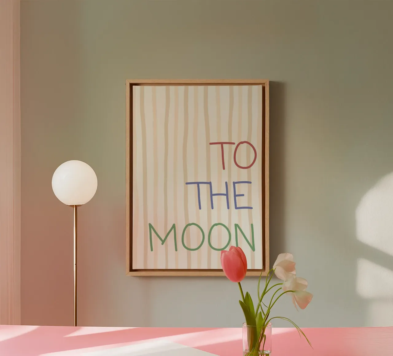 To The Moon Retro Typografie Kunstdruck Leinwand mit Schattenfugenrahmen von vintagepod