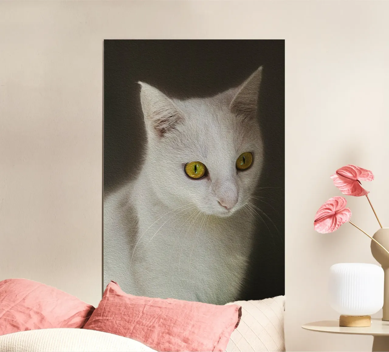 Chat blanc aux yeux d'or - Peinture à l'huile - Impression d'art poster de jay