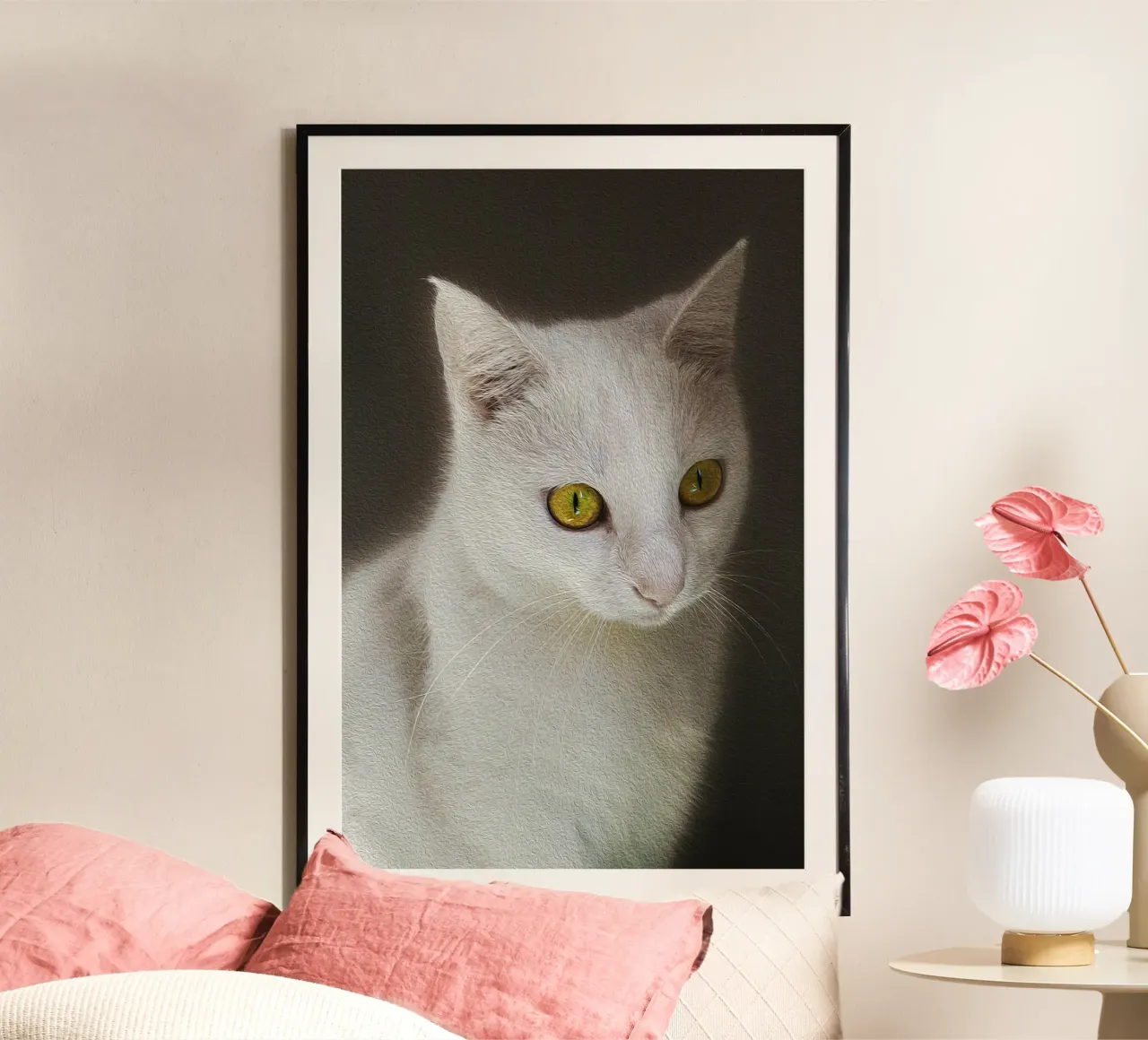 Chat blanc aux yeux d'or - Peinture à l'huile - Impression d'art poster de jay