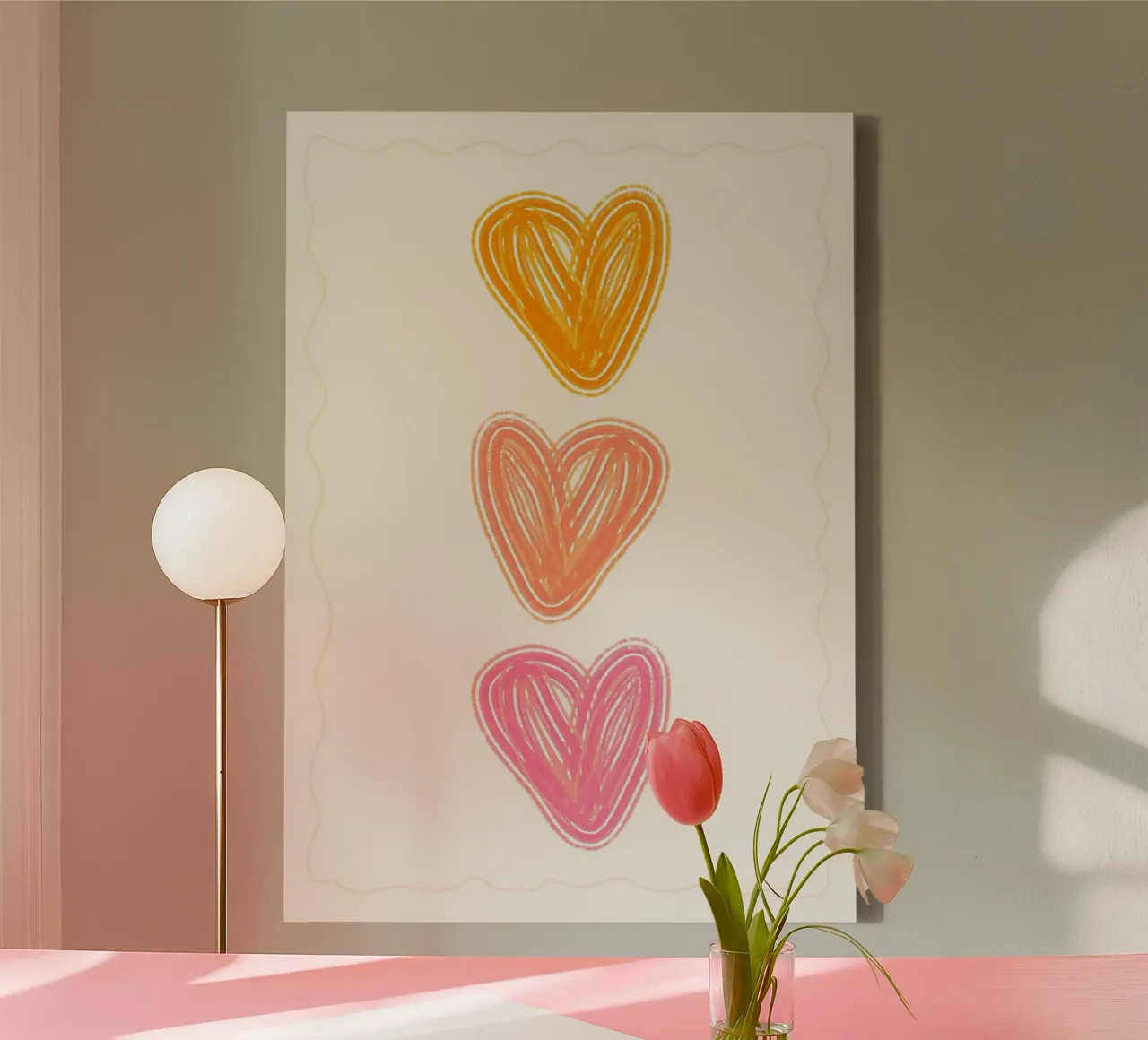 Three Hearts Minimalistische Boho Kunstdruk canvas met Baklijst van vintagepod