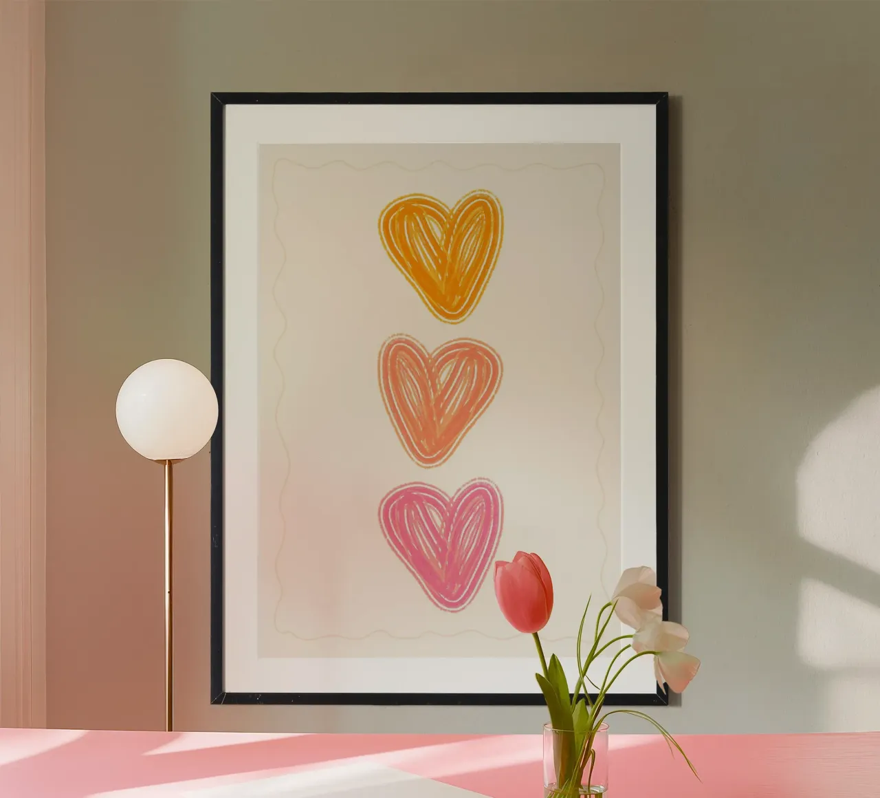 Three Hearts Minimalist Boho Art Print poster with aluminum frame by vintagepod
