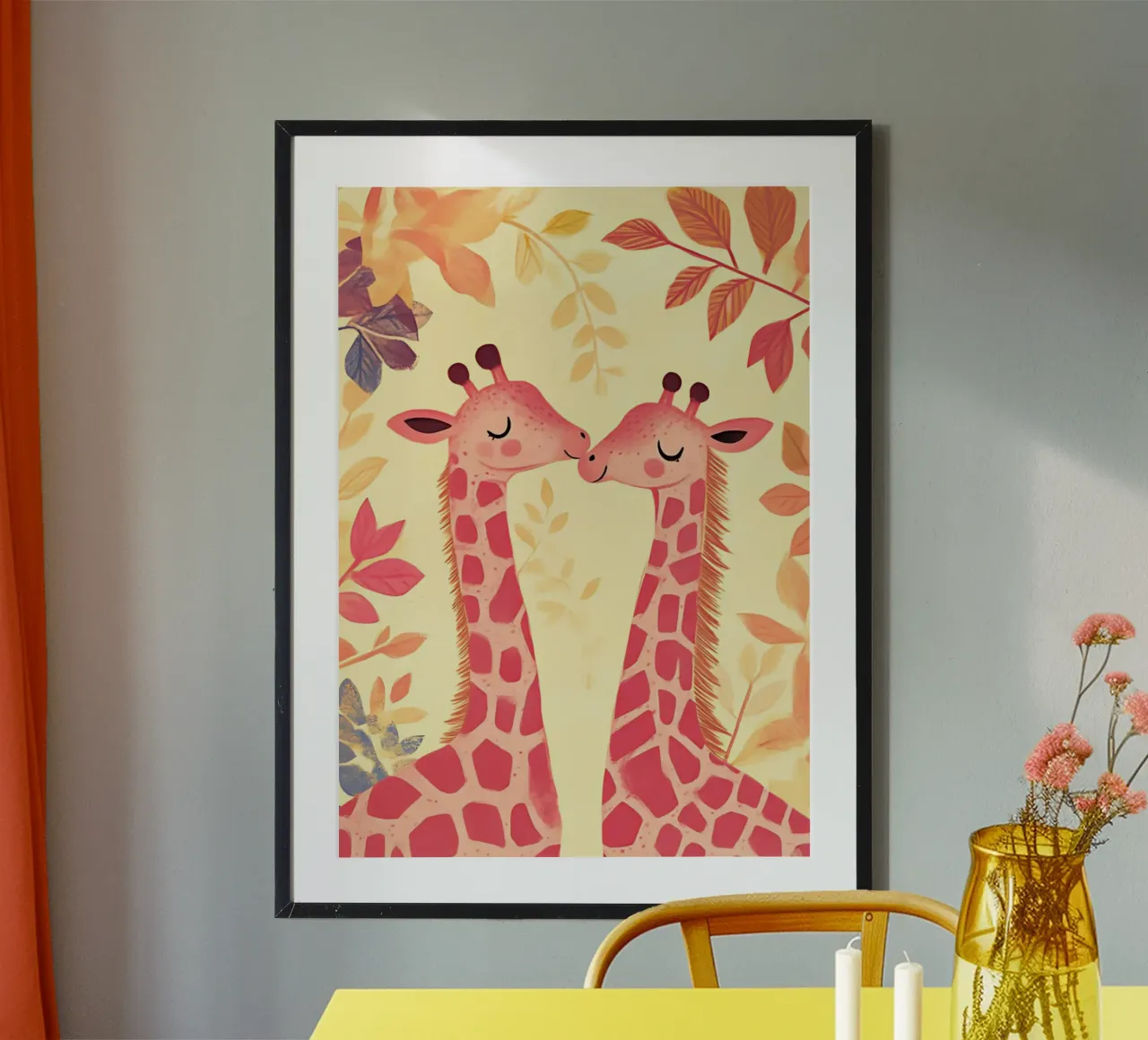 Arte da parete Loving Giraffes rosa e arancione poster da vintagepod
