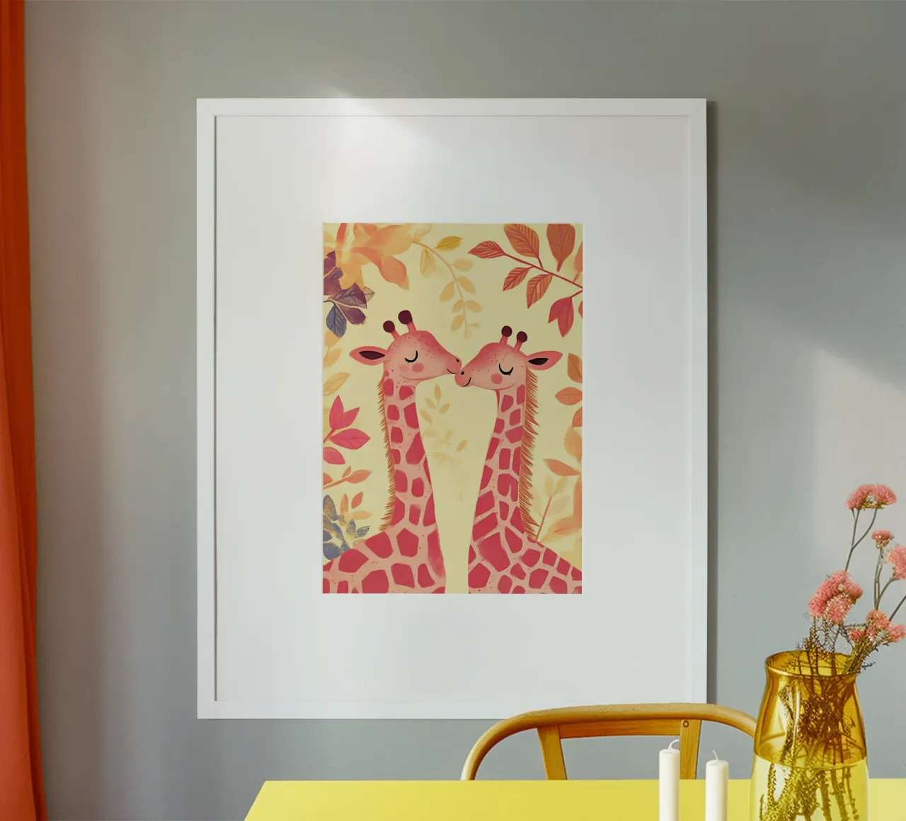 Arte da parete Loving Giraffes rosa e arancione poster da vintagepod