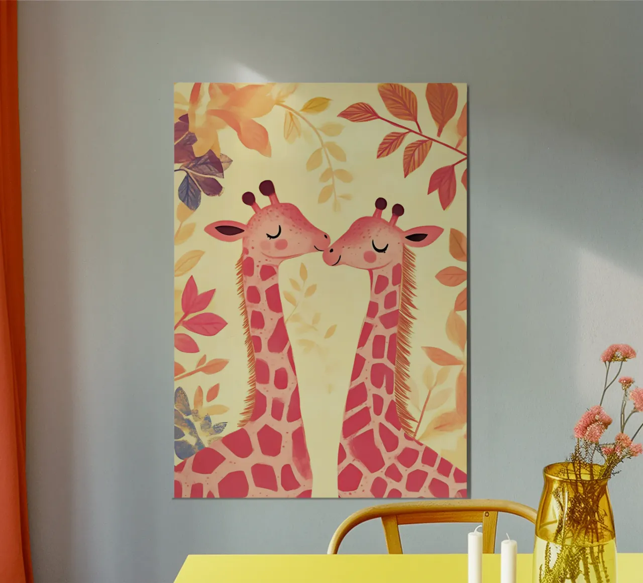 Arte da parete Loving Giraffes rosa e arancione poster da vintagepod
