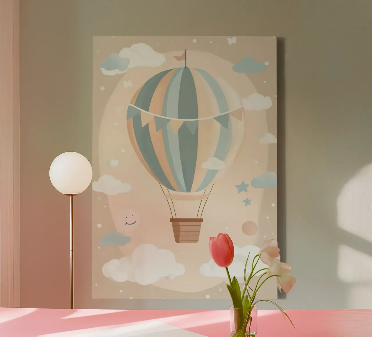 Stampa d'arte della cameretta con mongolfiera - Dreamy Boho Decor tela con Cornice a cassetta da vintagepod
