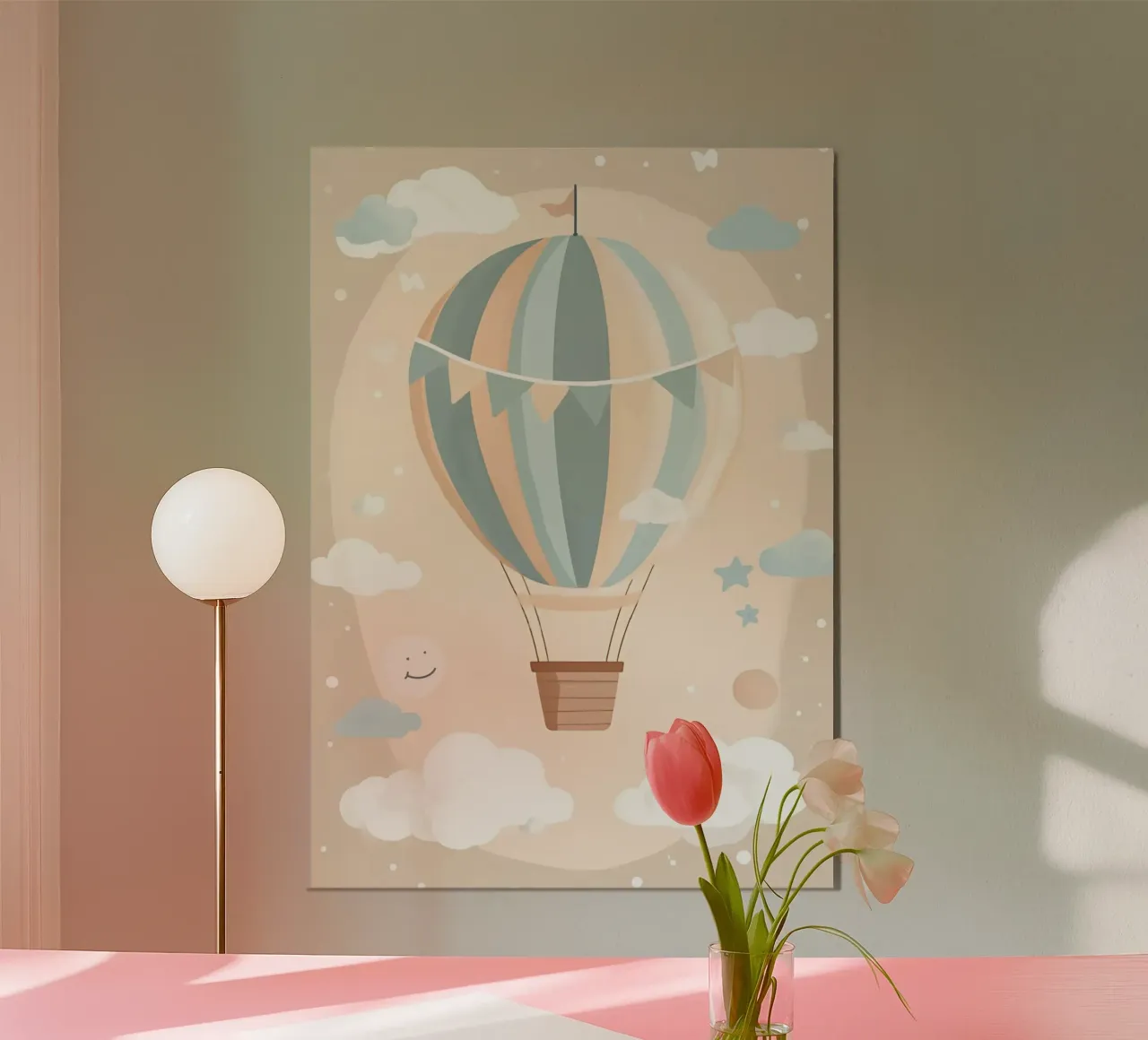 Stampa d'arte della cameretta con mongolfiera - Dreamy Boho Decor poster con telaio in plastica da vintagepod