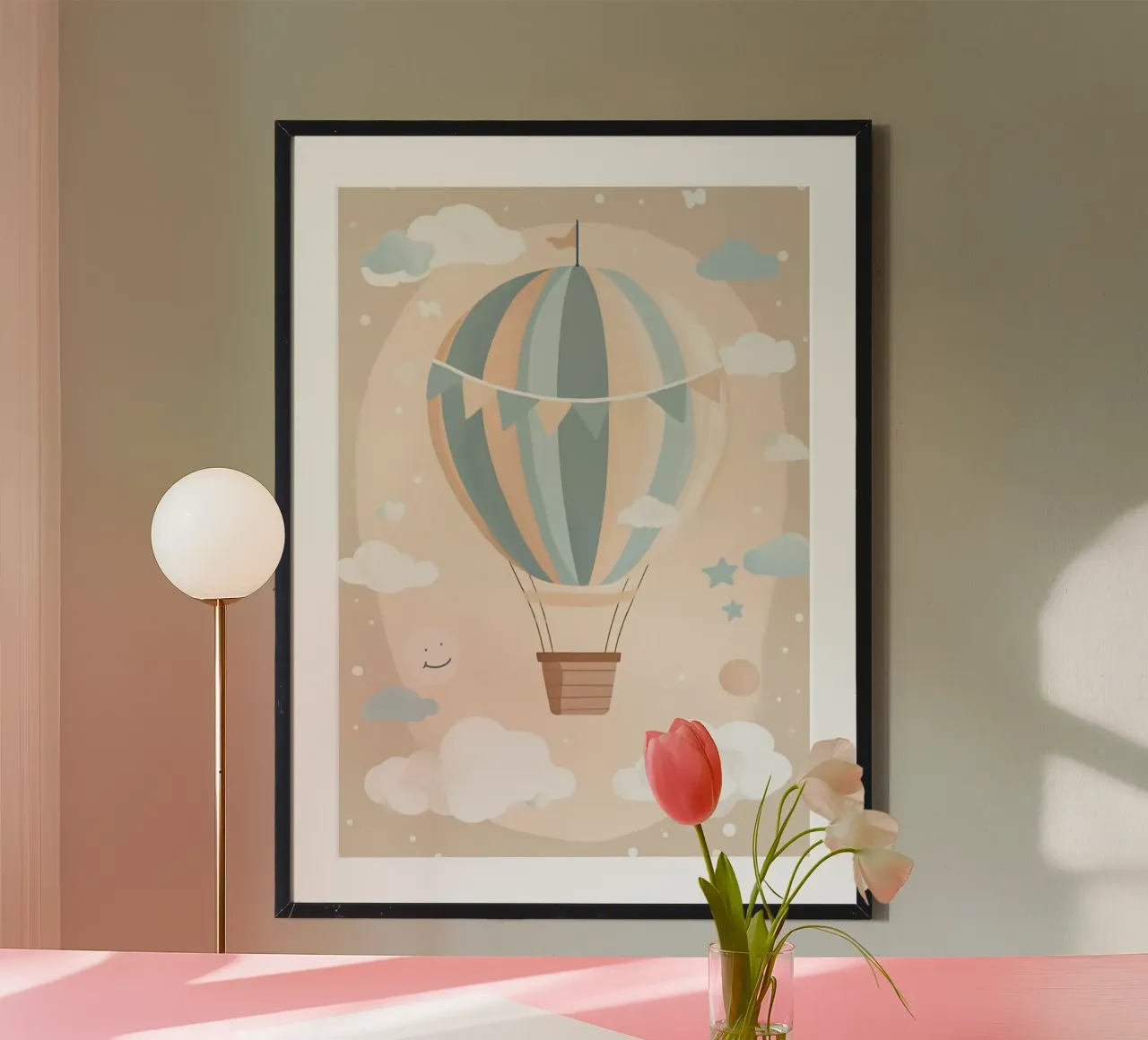 Stampa d'arte della cameretta con mongolfiera - Dreamy Boho Decor poster con telaio in plastica da vintagepod
