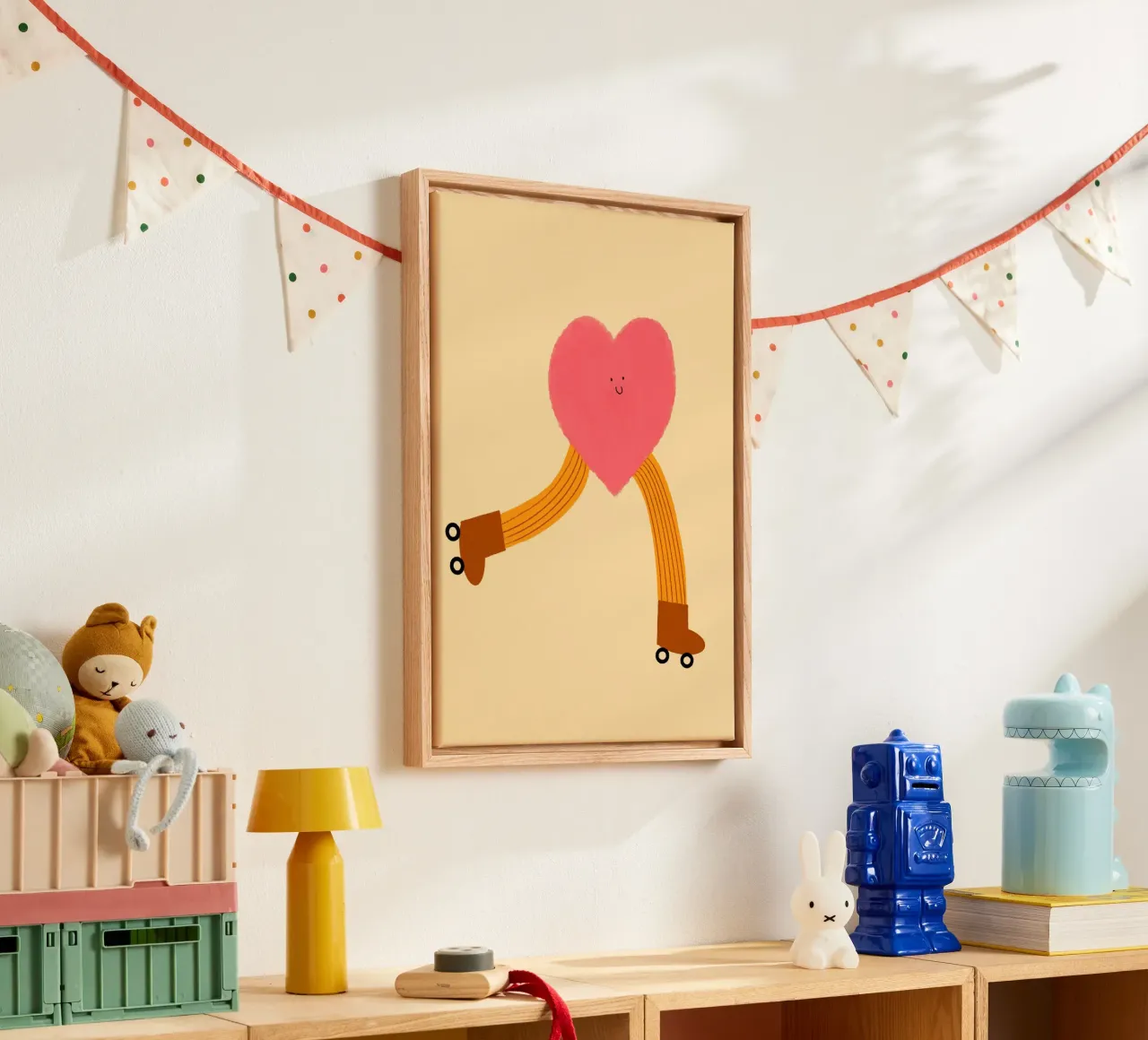 Hart op rolschaatsen Fun Whimsical Art Print canvas met Baklijst van vintagepod