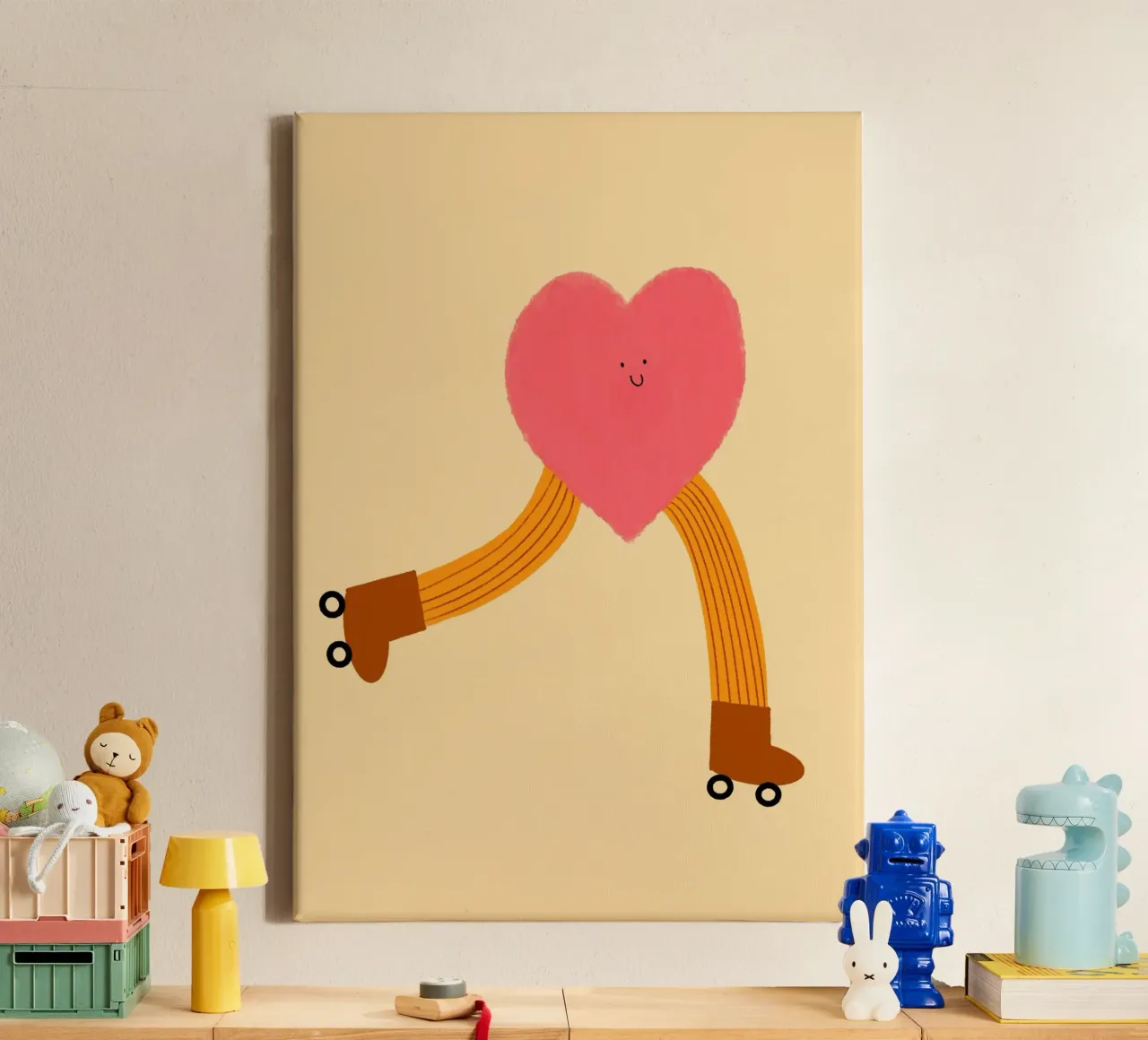 Hart op rolschaatsen Fun Whimsical Art Print canvas met Baklijst van vintagepod