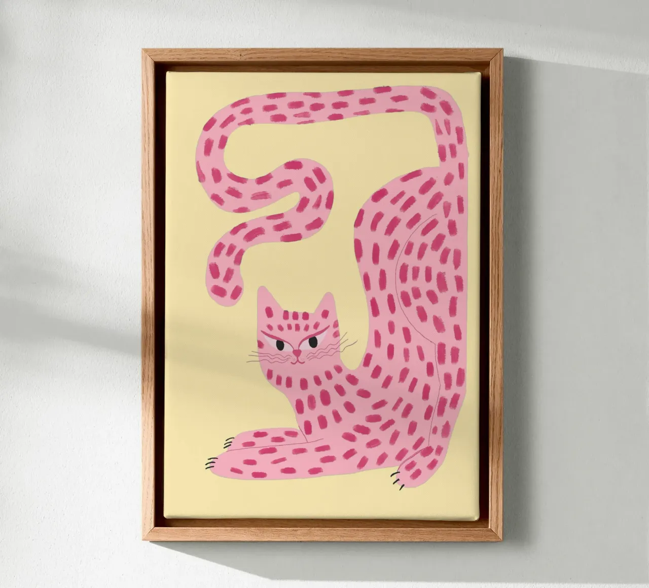 Speelse Roze Cheetah Kat Grillige Dierenkunst canvas met Baklijst van vintagepod