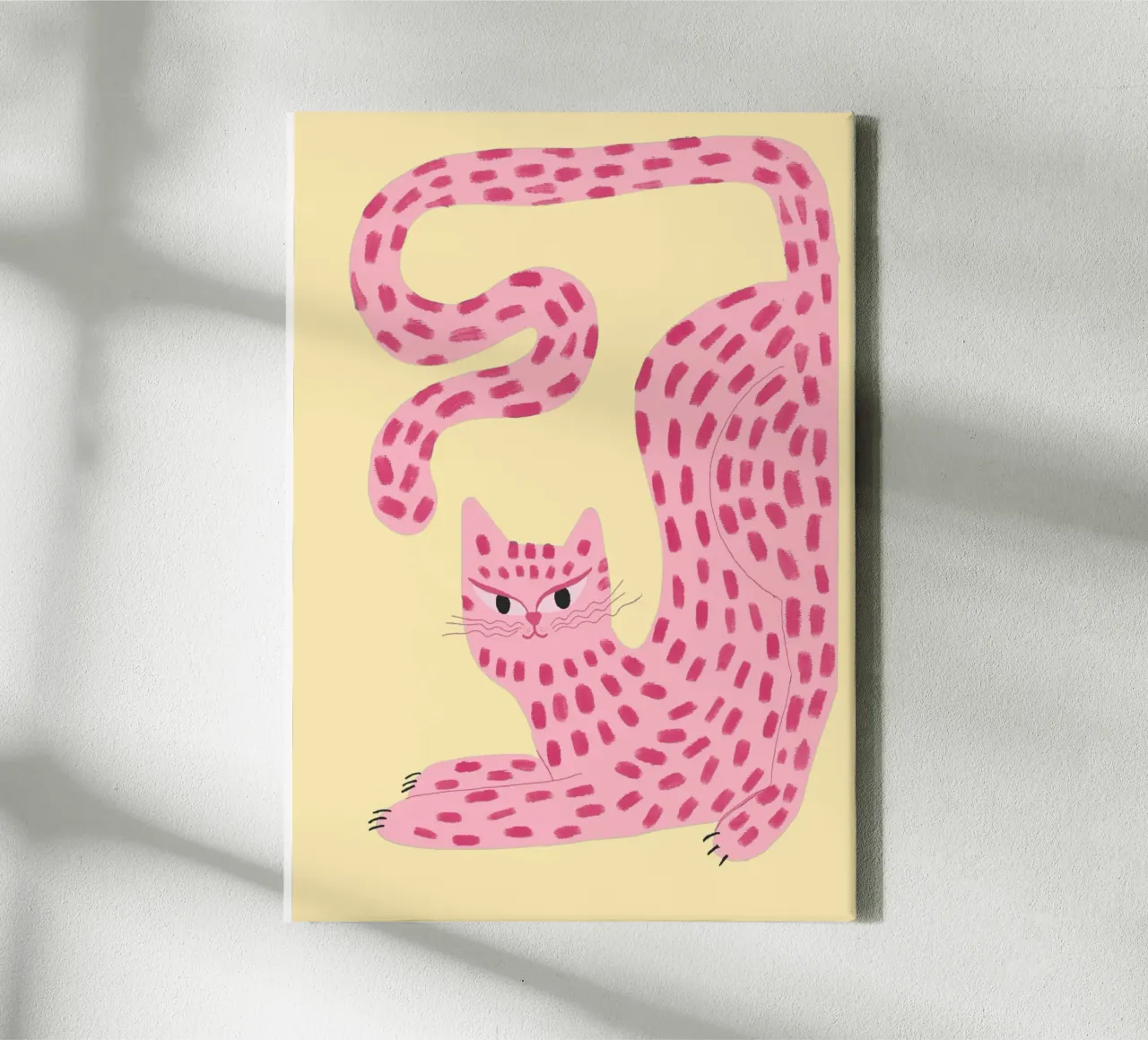 Speelse Roze Cheetah Kat Grillige Dierenkunst canvas met Baklijst van vintagepod