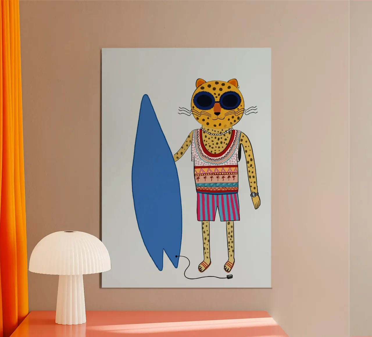 Surfer Leopard Cool Animal Beach Poster poster con telaio in legno da vintagepod