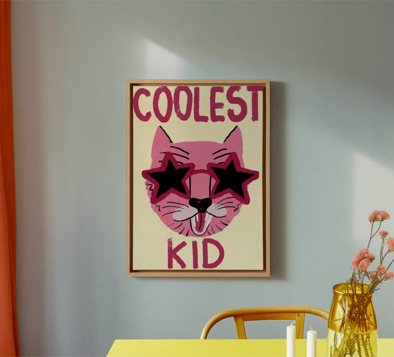 Coolest Kid Roze Kat Ster Zonnebril Art Print canvas met Baklijst van vintagepod