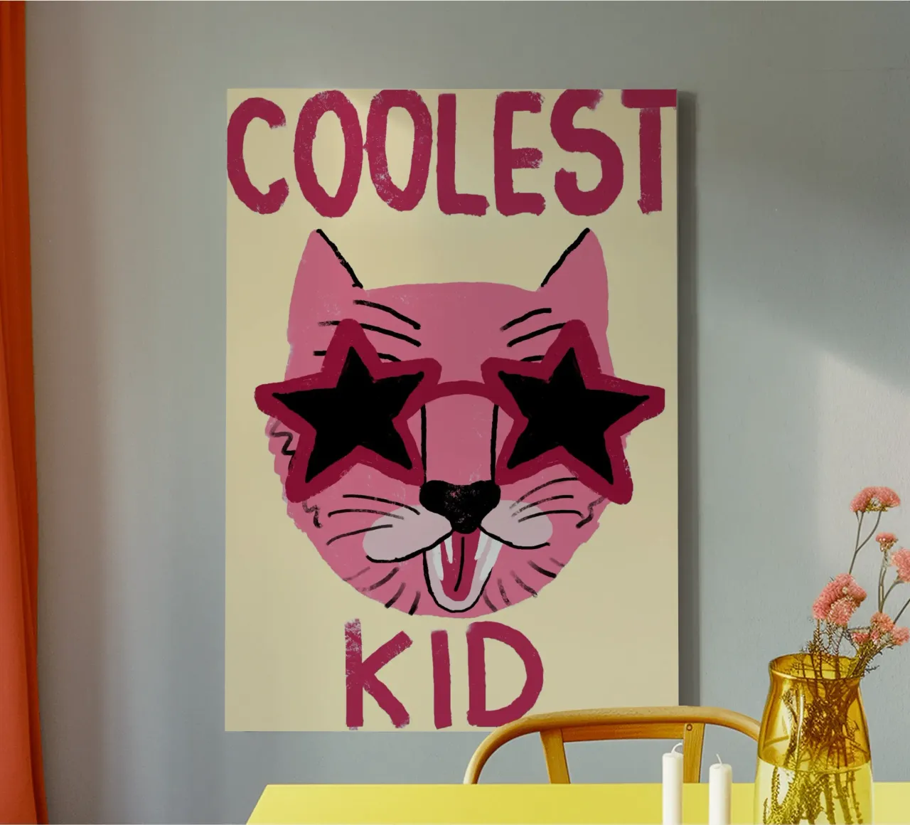 Coolest Kid Roze Kat Ster Zonnebril Art Print canvas met Baklijst van vintagepod