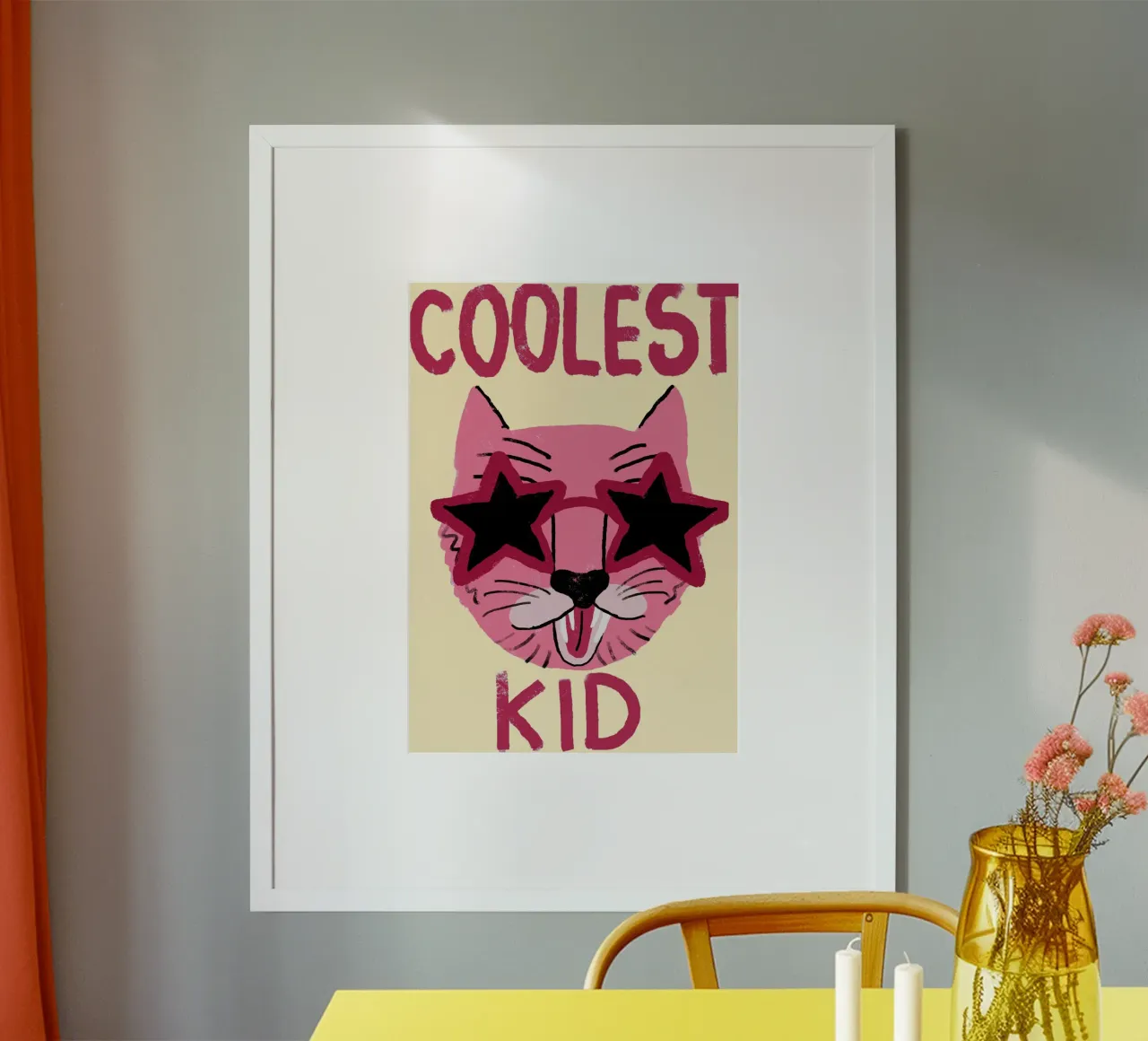 Stampa d'arte degli occhiali da sole a forma di stella di gatto del bambino più cool del mondo poster con telaio in alluminio da vintagepod