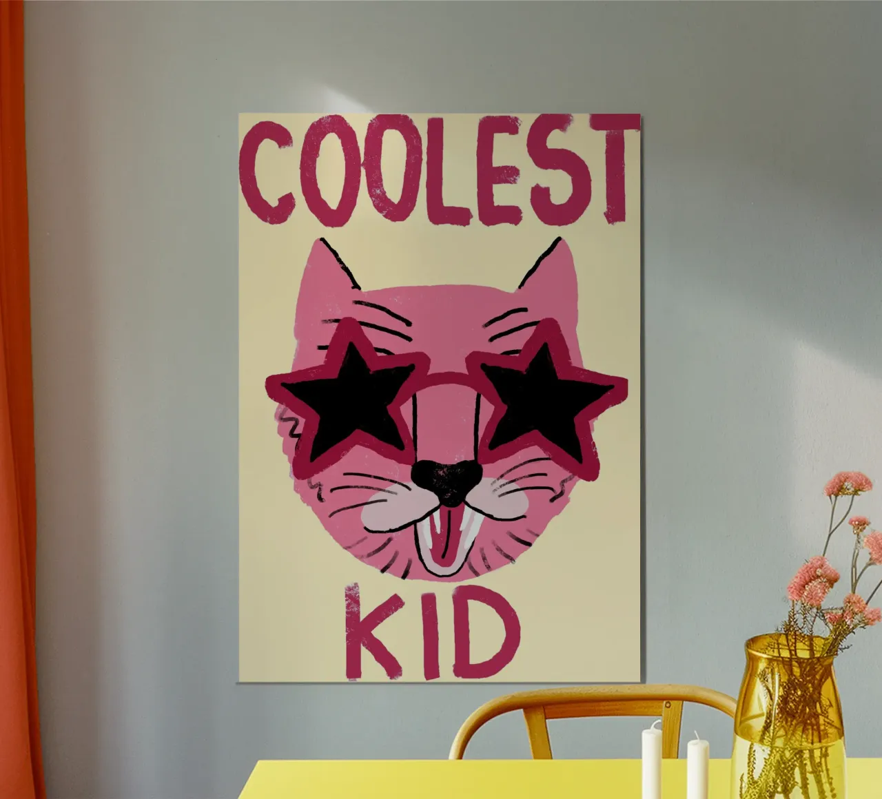 Stampa d'arte degli occhiali da sole a forma di stella di gatto del bambino più cool del mondo poster con telaio in alluminio da vintagepod