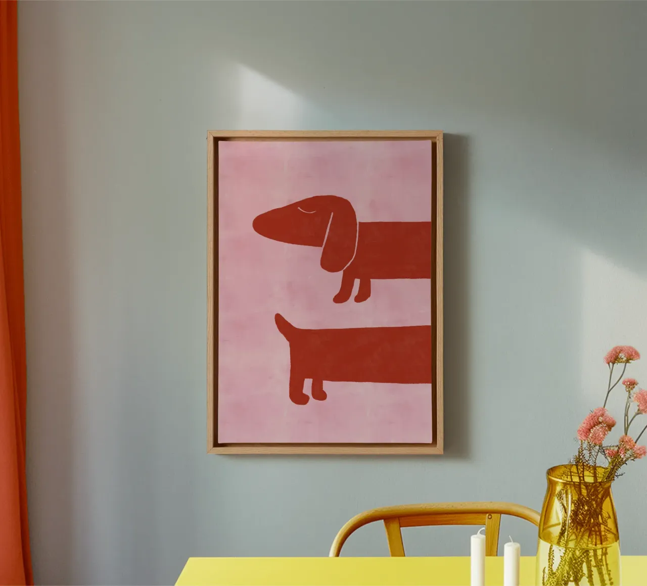 Minimalist Dachshund Dog Art Print canvas with Floater frame by vintagepod
