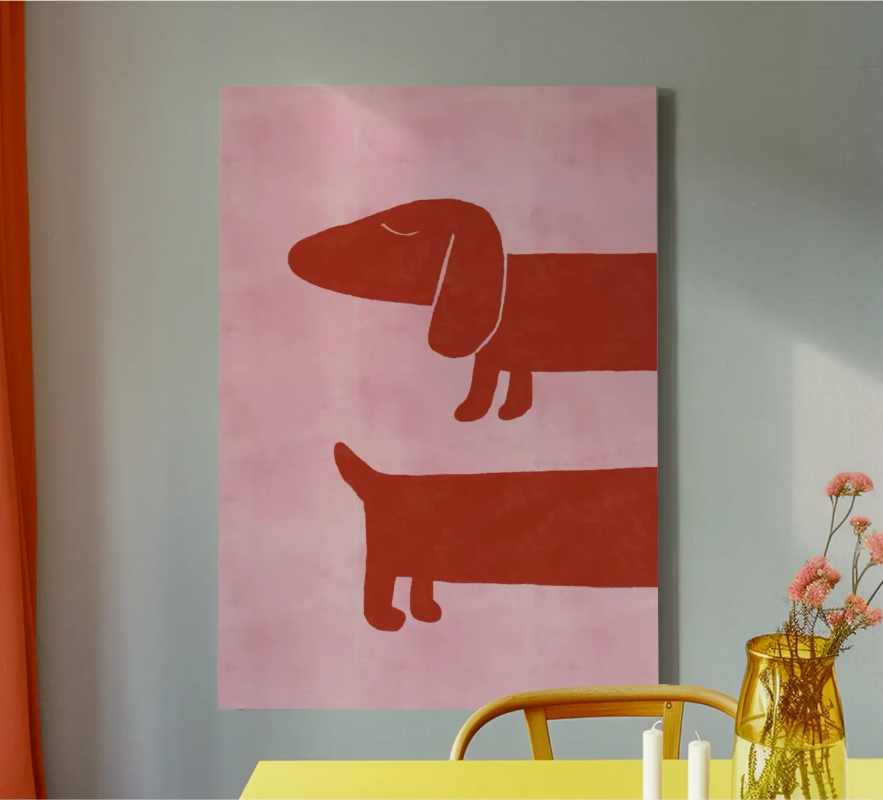Minimalist Dachshund Dog Art Print canvas with Floater frame by vintagepod